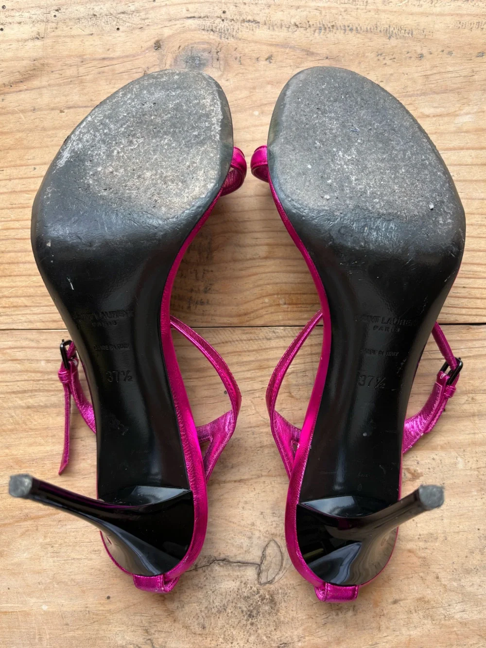 Saint Laurent Metallic Fuchsia Ankle-Strap Stiletto Sandals - Picture 9 of 13